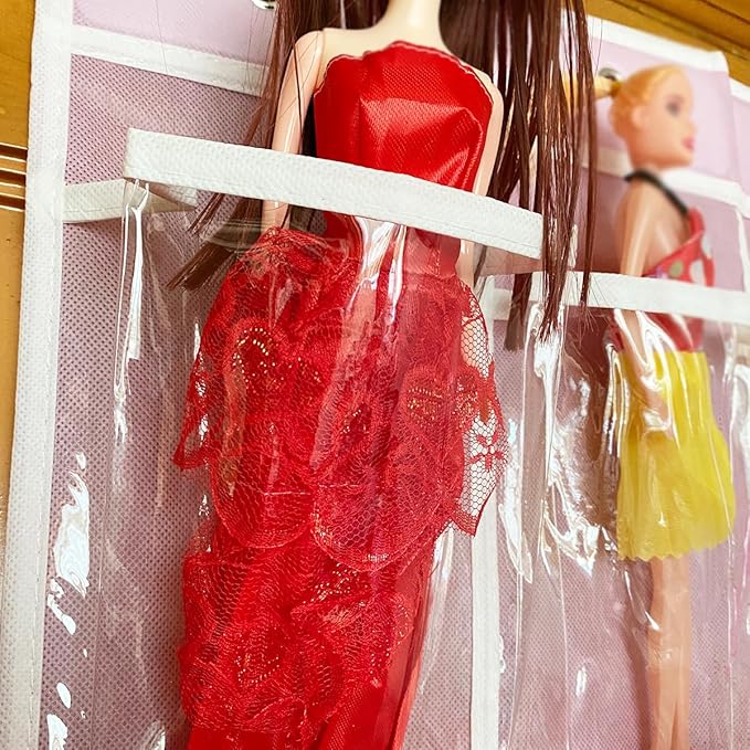Hanging Over Door Girl's toy Storage Organizer with 24 Clear View Pockets, Compatible with Lol Omg Dolls Barbie Dolls Surprise Doll clothes girl bow hair accessories organizer
