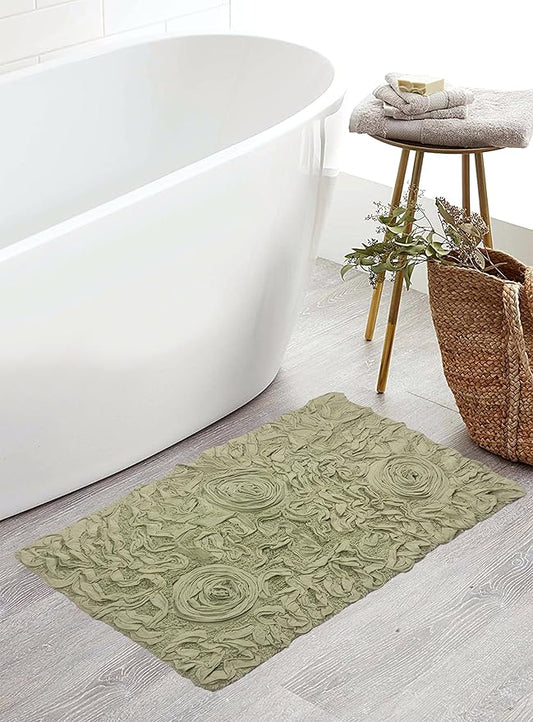 Home Weavers Bell Flower Collection 100% Cotton Tufted Bath Rugs, Extra Soft and Absorbent Bath Rugs, Non-Slip Bath Mats, Machine Washable, Bath Mats for Bathroom Floor, 21"x34" Rectangle, Green