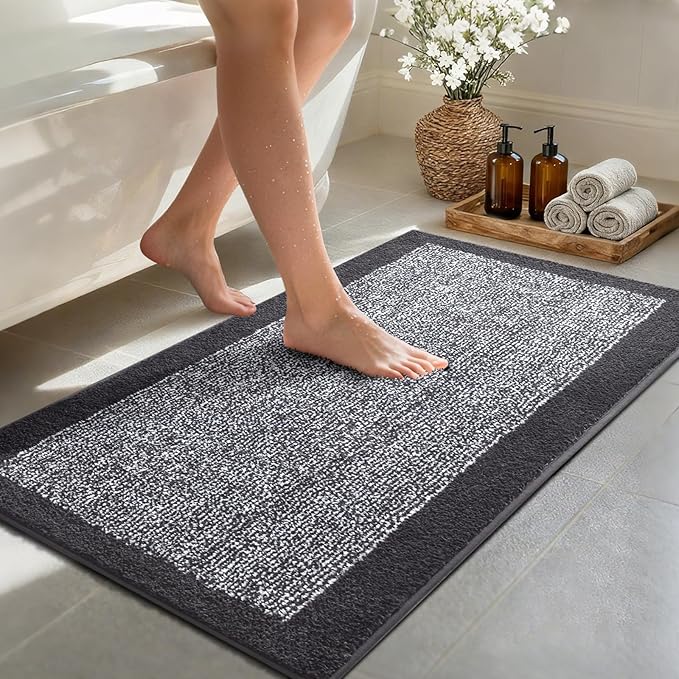 48x24 Long Bathroom Rugs Washable Non Slip, Dark Grey Bath Mat for Bathroom Floor Tub, Soft Absorbent Quick Dry Mats for Shower, Bathtub,Home Decor