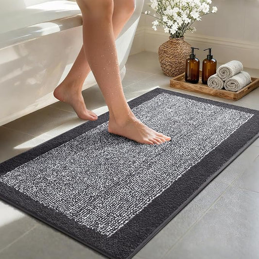 48x24 Long Bathroom Rugs Washable Non Slip, Dark Grey Bath Mat for Bathroom Floor Tub, Soft Absorbent Quick Dry Mats for Shower, Bathtub,Home Decor