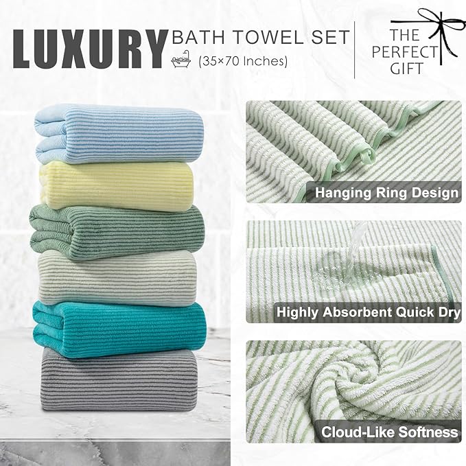 4 Piece Bath Towel Set 35"x70"Oversized Bath Towel for Bathroom Ultra Soft Fluffy Extra Large Bath Sheet Luxury Premium Bathroom Towel Highly Absorbent Quick Dry Shower Towel for Hotel Spa,Green White