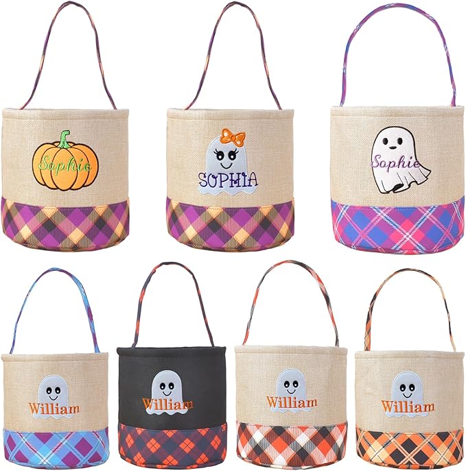 Personalized Halloween Basket, Custom Trick or Treat Bag with Name, Hand-Woven Candy Bucket, Spooky Decor for Boys & Girls (Style 2)