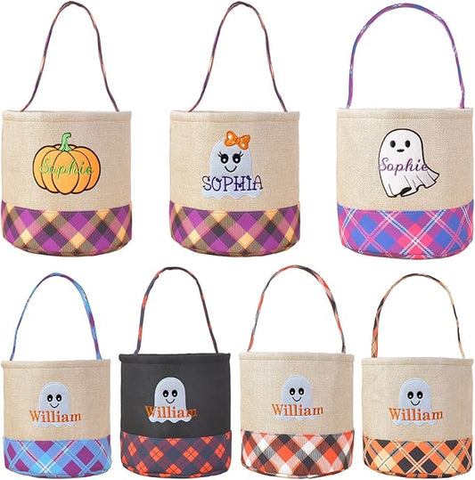 Personalized Halloween Basket, Custom Trick or Treat Bag with Name, Hand-Woven Candy Bucket, Spooky Decor for Boys & Girls (Style 2)