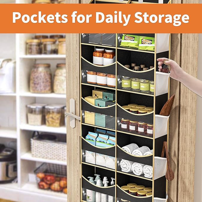 Aokeyee 5 Tiers Over the Door Storage Organizer, Behind Door Storage for Baby Nursery, 80lb Capacity Door Hanging Organizer with 10 Compartments & 10 Mesh Pockets for Closet, Bedroom, Bathroom, Toys