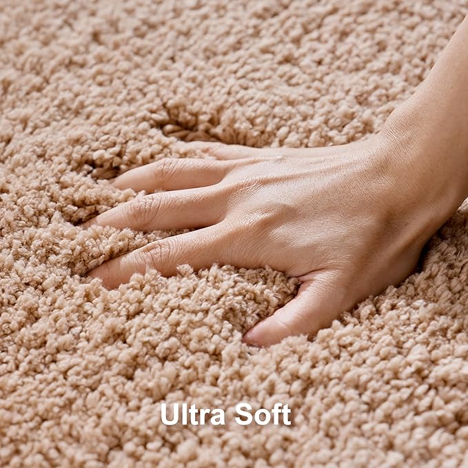 3 Pieces Luxury Bathroom Rug Set with U-Shaped Toilet Rug, Non-Slip Rubber Bottom, Thick Microfiber Fluffy Plush, Water Absorption, Quick Dry, Ultra Soft, Bath Mats for Bathroom, Tub(Beige)