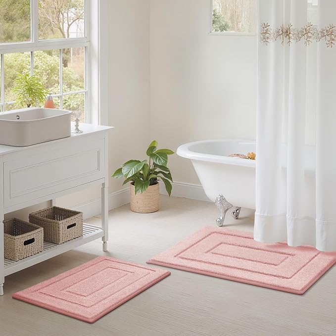 GRANNY SAYS Bathroom Rugs Sets 2 Piece,Soft Bath Mats for Bathroom, Bath Rugs Non Slip Washable, Absorbent Bath Rug for Tub, Shower & Toilet, Bath Mat Set, Pink 20" x 32" + 16" x 24"