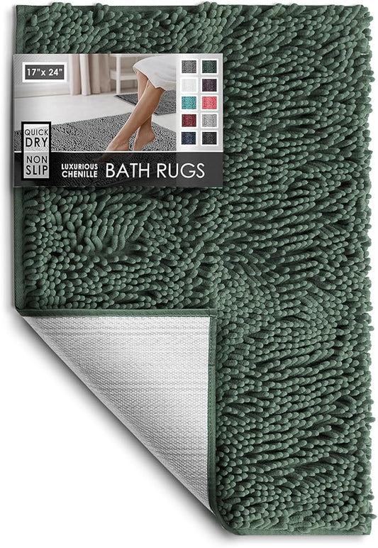 Hearth & Harbor Bathroom Rugs, Chenille Bath Mat - Machine Washable Bath Mats for Bathroom Non-Slip Backing Rubber, Quick Dry Bathroom Mat