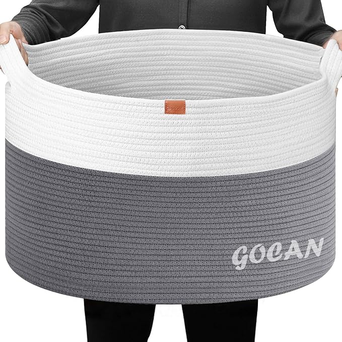 Storage Baskets for Organizing D22"H14" Large blanket basket laundry basket Cotton Rope Woven Basket for toy towl in Living Room (Ltgrey/Beige) XXXL