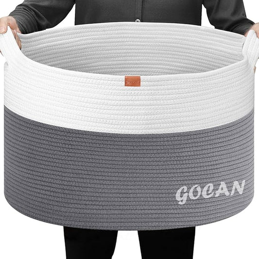 Storage Baskets for Organizing D22"H14" Large blanket basket laundry basket Cotton Rope Woven Basket for toy towl in Living Room (Ltgrey/Beige) XXXL