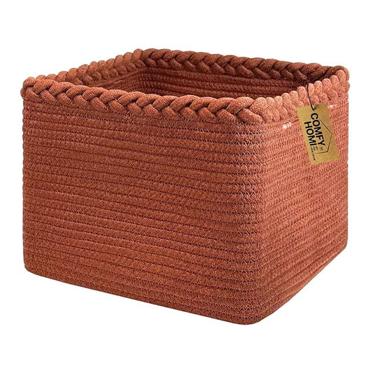 COMFY-HOMI Square Woven Cotton Rope Basket for Organizing, Gift Baskets for Handles, Empty Gift Baskets, Toy Basket for bins|13.5" x 11" x 9.5" home decor for Living Room, Bathroom