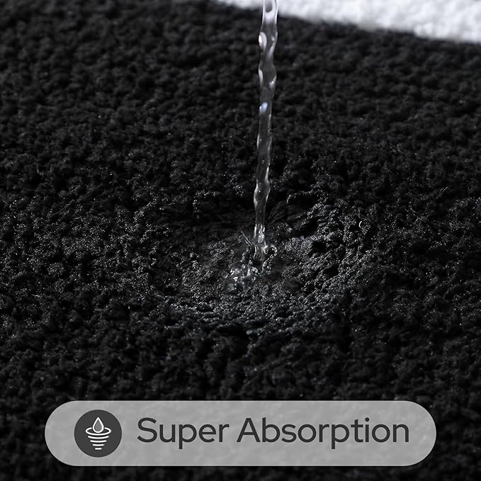 HOMEIDEAS Black and White Bathroom Rugs Sets 2 Piece, Super Soft and Absorbent Microfiber Tufted Bath Mats, Non-Slip and Machine Washable Bath Rugs
