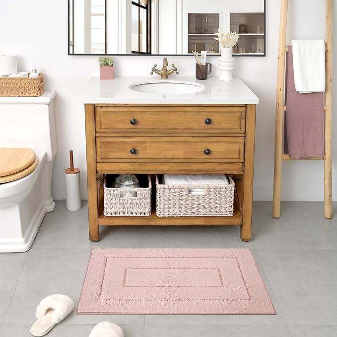 GRANNY SAYS Pink Bathroom Rugs Non Slip Washable, 24"x 36" Soft Bath Mats for Bathroom, Microfiber Shag Rug, Absorbent Bath Floor Mat, Large Bath Rug for Shower, Tub, Bedroom
