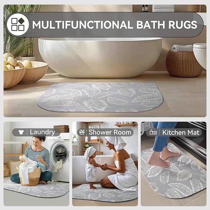 Half Circle Bath Mat, Thin Bathroom Rugs Fit Under Door Quick Dry Non Slip Washable Bathroom Mat with Rubber Backing, Absorbent Half Round Shower Rug
