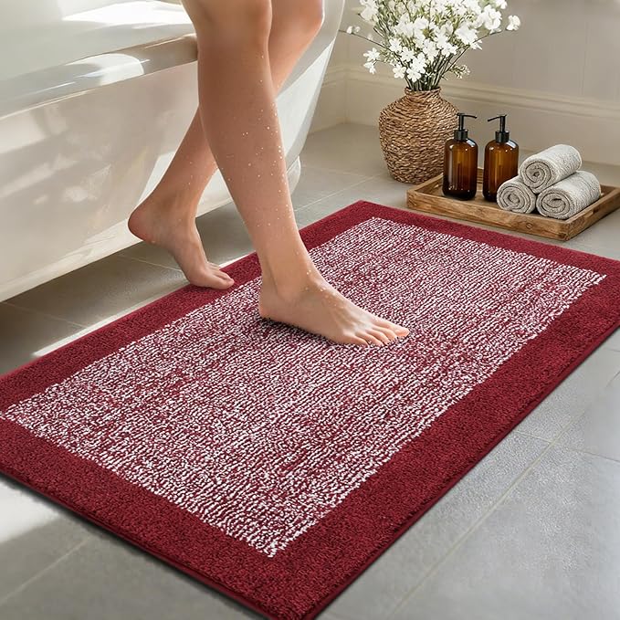 48x24 Long Bathroom Rugs Washable Non Slip, Red Bath Mat for Bathroom Floor Tub, Soft Absorbent Quick Dry Mats for Shower, Bathtub,Home Decor