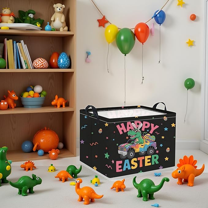 HIYAGON Rectangular Easter Basket Baby Girl Basket Fabric Storage Bin Organizer Box Room Decor(Cool Dinosaur)