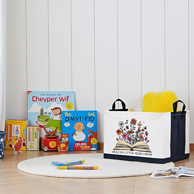 HIYAGON Rectangular Book Basket Kids Storage Basket Empty Baby Girl Basket Bin Organizer Box Room Decor(Books)
