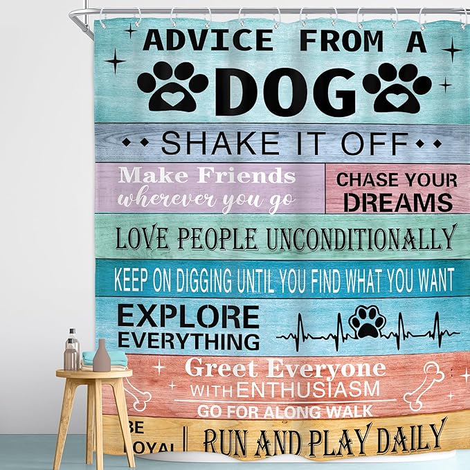 Homewelle Funny Dog Quotes Shower Curtain Rustic Wooden Farmhouse Inspirational Motivational Words Country Vintage Board Plank Cute 60Wx72H Inch Colorful Waterproof Polyester Fabric Bathroom Bathtub