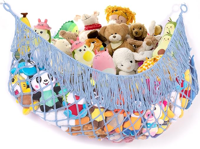 Stuffed Animal Hammock - Extra Large 63'' Long, Stuffed Animal Storage, stuffed animal Holder net, Hammock Large, Storage Hanging Organizer - Light blue