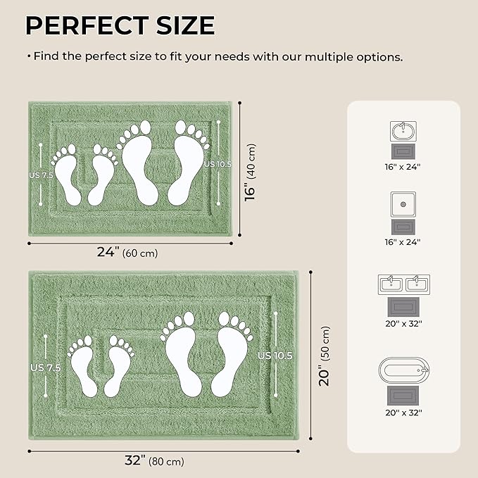 GRANNY SAYS Bathroom Rugs Sets 2 Piece,Soft Bath Mats for Bathroom, Bath Rugs Non Slip Washable, Absorbent Bath Rug for Tub,Shower and Toilet, Bath Mat Set (Green, 20" x 32" + 16" x 24")