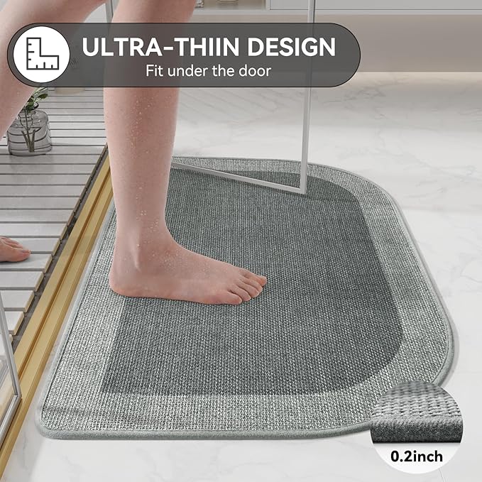 Half Circle Bath Mat,Thin Bathroom Rugs Fit Under Door Quick Dry Non Slip Washable Bathroom Mat with Rubber Backing,Absorbent Woven Half Round Shower Rug