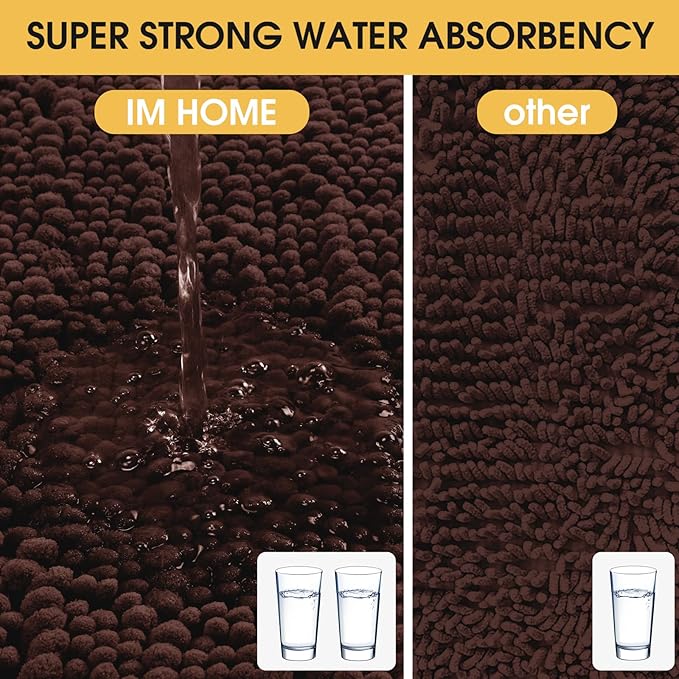 ACCUMTEK Extra Long Upgrade Luxury Brown Bathroom Rug Mat 70"x24", Ultra Soft Thick Absorbent Bath Mats, Non Slip Chenille Toilet Mat for Bathroom, Bedroom, Kitchen, Shower, Tub
