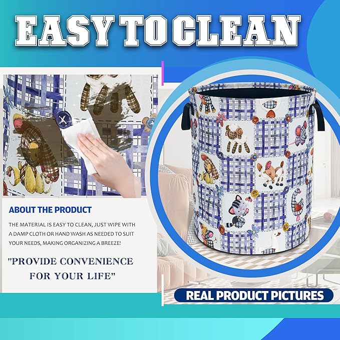 Cute Animal Doll Pattern Laundry Basket Oxford Cloth Cartoon Laundry Hamper With Handle Foldable Portable Clothes Storage Basket 18.9 X 16.5 In Storage Bag For Laundry Room/Bathroom/Bedroom/Dormitorie