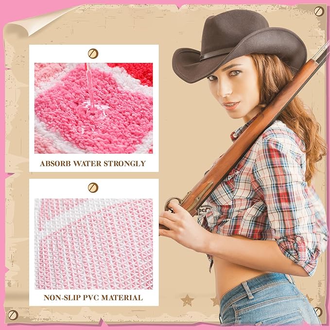 23.6 Inch Western Cowgirl Bathroom Rug Pink Let's Go Girls Disco Cowgirl Bath Mat Shower Mat Bathroom Decoration Non Slip Washable Bath Rug for Show
