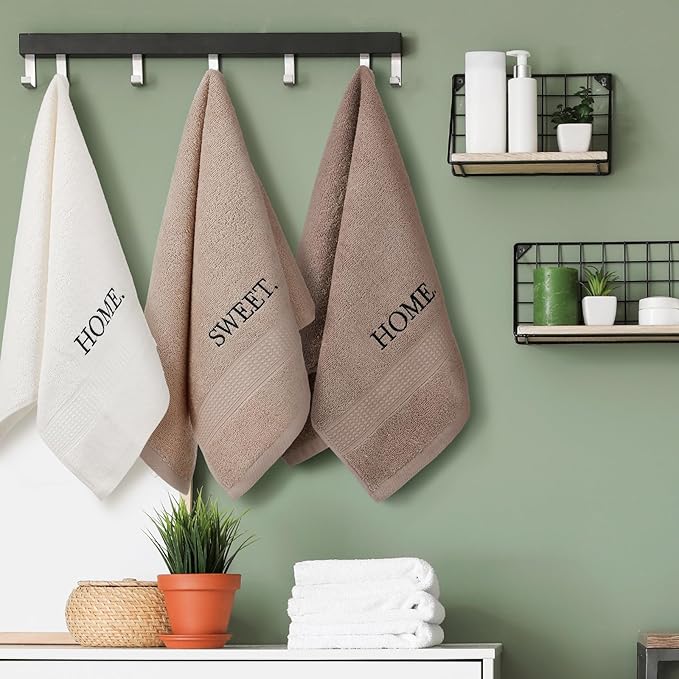 3 Pcs Farmhouse Decorative Hand Towels for Bathroom and Kitchen Rustic Embroidered 100% Cotton Hand Towels Decorative Set for Boho Bathroom Decor(Home Sweet Home)
