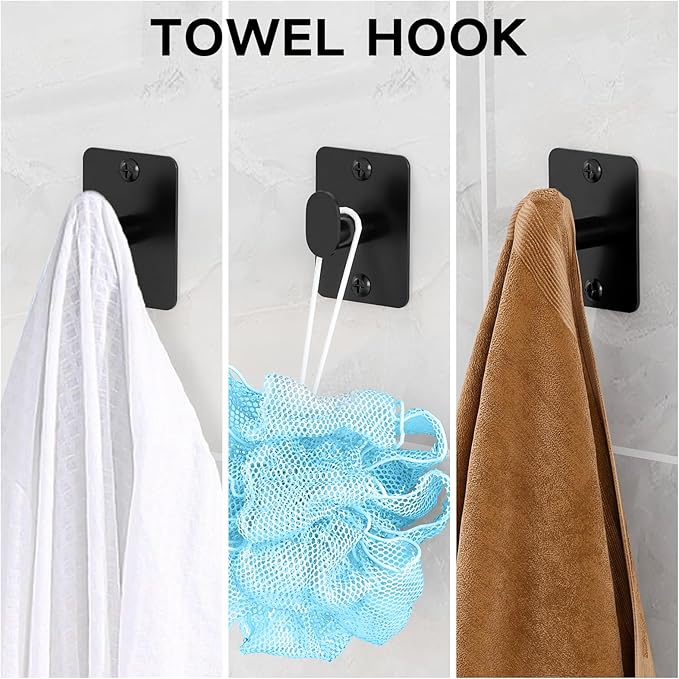 10 Pieces Bathroom Accessories Set, Bathroom Hardware Set, 24 inch Towel Bar, Towel Racks for Bathroom, Robe Towel Hooks, Toilet Paper Holder Wall Mounted, Black