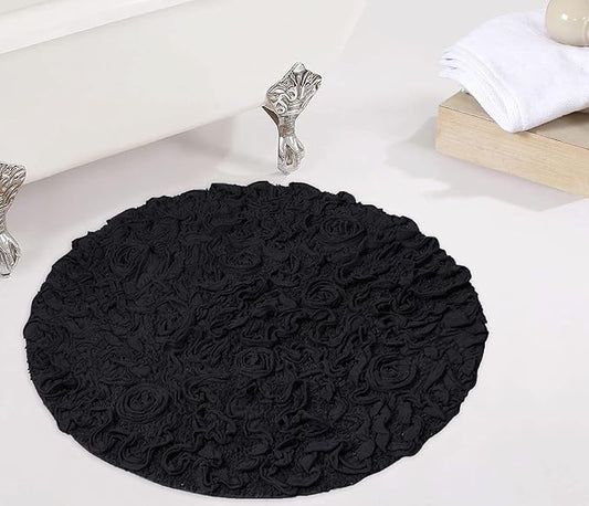Home Weavers Bell Flower Collection 100% Cotton Tufted Bath Rugs, Extra Soft and Absorbent Bath Rugs, Non-Slip Bath Mats, Machine Washable, Bath Mats for Bathroom Floor and Tub, 30" Round, Black