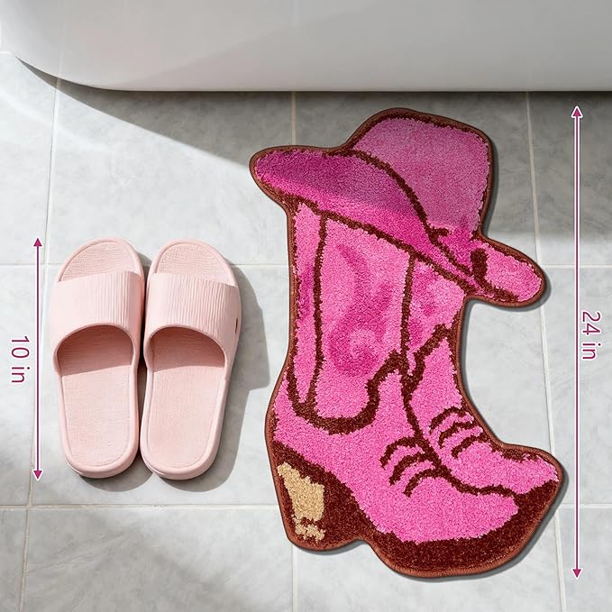 Hexagram Western Pink Cowgirl Bathroom Rug 16×24 Inch, Preppy Room Decor, Western Cowgirl Bathroom Decor, Funky Small Bath Mat Indoor, Non Slip Soft Washable Irregular Rug for Room, Bathtub, Door