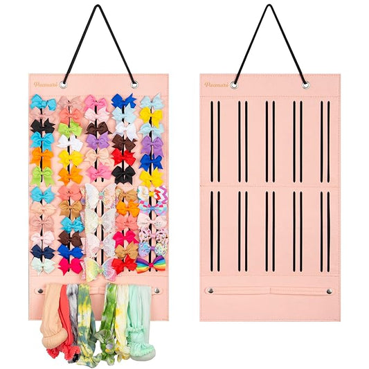 PACMAXI Baby Girl Hair Bows Holder, Hair Clips Storage Hanger For Ribbons, Hair Bows Organizer, Baby Hair Clip Storage Display Sturdy Stand, Wall Hanging for Girl Room (Pink, Small)