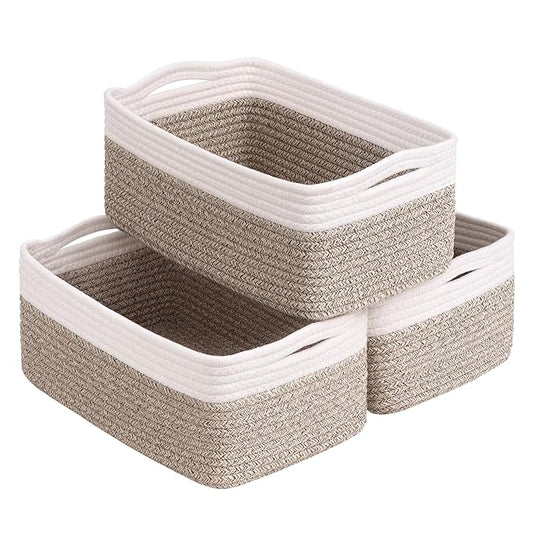 Goodpick Baskets for Organizing, 13 x 8 x5 in, Baskets for Shelves, Toy Storage, Home Decor, Dorm Decor 3 Pack for Bathroom, White & Light Brown
