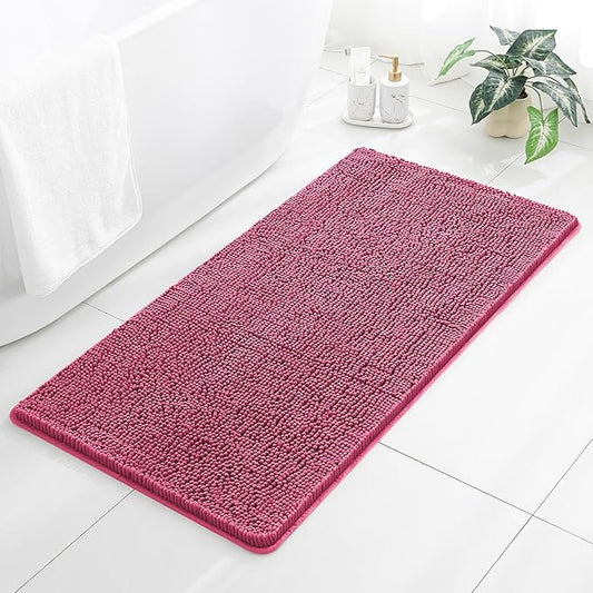 Hot Pink Bathroom Rugs 26"x44" - Thick Plush Chenille Non-Slip Bath Mat - Absorbent, Washable, Soft Decor for Sink, Shower, Tub, Kitchen, Vanity, Home Accessories