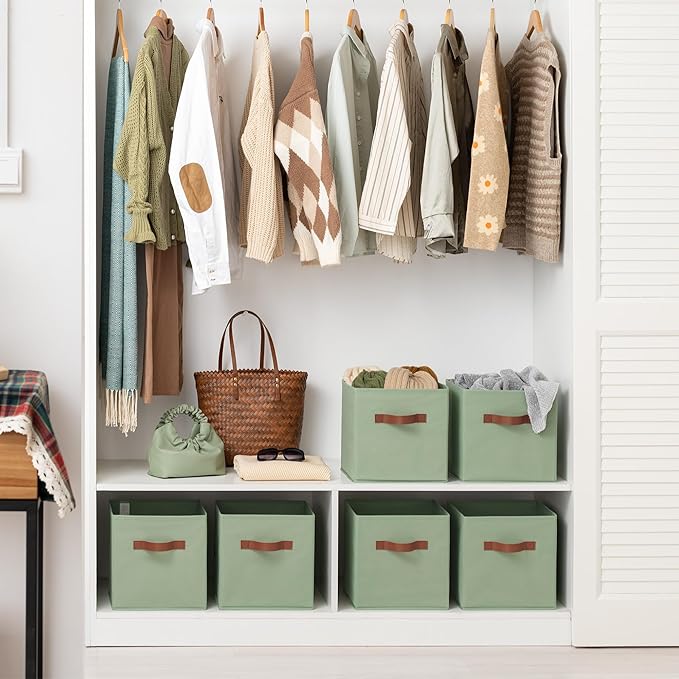GRANNY SAYS 11 Inch Cube Storage Bins, Collapsible Fabric Storage Cubes with Handle, Closet Baskets for Organization, Storage Cubes for Shelves, Closet, Green, 6-Pack