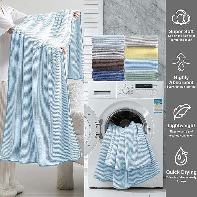 4 Piece Bath Towel Set 35"x70"Oversized Bath Towel for Bathroom Ultra Soft Fluffy Extra Large Bath Sheet Luxury Premium Bathroom Towel Highly Absorbent Quick Dry Shower Towel for Hotel Spa,Blue White