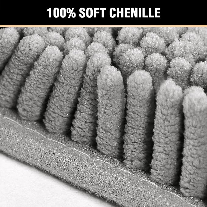 H.VERSAILTEX Chenille Bath Mat Thick Soft Absorbent for Bathroom, Microfiber Dries Quickly, Shaggy Washable Plush Durable Rug, Bathtub and Shower Floor, 24x17, Grey