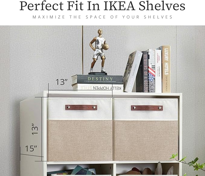 DECOMOMO Kallax Storage Cubes -13x15x13 Storage Bins, Baskets for Organizing Shelves (Beige and White, 4-Pack)
