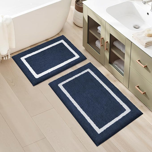 HOMEIDEAS Bathroom Rugs Sets 2 Piece, Super Soft and Absorbent Microfiber Tufted Bath Mats, Non-Slip and Machine Washable Bath Rugs(Navy Blue)