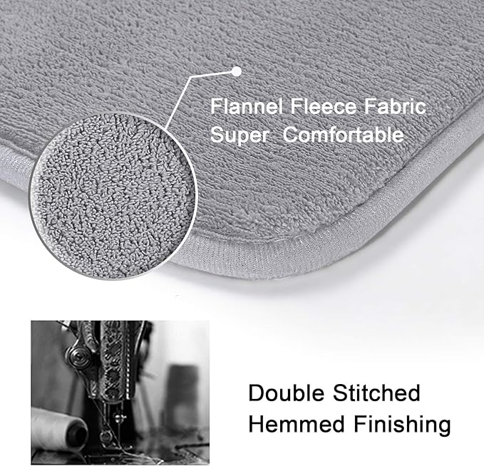 H.VERSAILTEX Bath Mat Memory Foam Set Bathroom Rug Set Flannel Velvety Bath Mat Luxury Extra Soft and Absorbent Non Slip Rugs for Bathroom/Bedroom Washable(2 Pack- 20"x 32"/ 17"x 24", Grey)