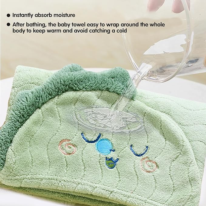 Hooded Towel for Kids, 2 Pack Coral Fleece Kids Bath Towels, Soft and Absorbent Toddler Towels with Hood Age 0-12 Years for Toddler, Infant, Kids - Large 27.5 X 55 inch (Pink Unicorn & Green Dinosaur)