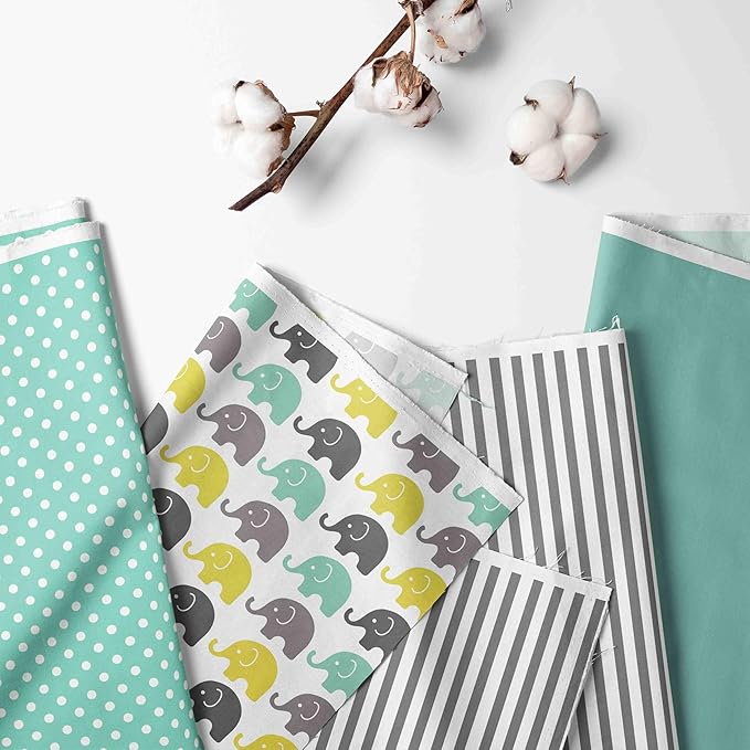 Bacati Elephants Unisex Nursery Fabric Storage Caddy with Handles, Mint/Yellow/Grey