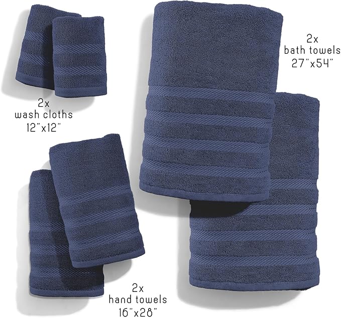Hearth & Harbor Bath Towels for Bathroom - 100% Ring Spun Cotton Luxury Bathroom Towels - Soft & Highly Absorbent Bath Towels Set, 6 Piece Set, Navy