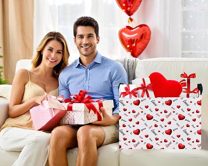Large Valentine's Day Basket Heart Shaped Storage Bin for Gifts Collapsible Organizer Room Decor (3D Love)