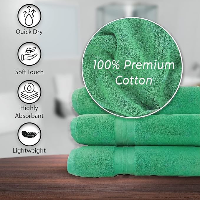 100% Cotton Bath Towels, 24x48 Pack of 6 Towels, Quick Dry, Highly Absorbent, Soft Feel Towel, Gym, Spa, Bathroom, Shower, Pool, Luxury Soft Towels (Light Green, 24x48-6 Pack)