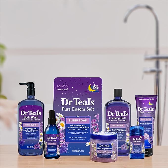 Dr Teal's Epsom Salt Soak, Lavender & Chamomile, 3 lbs | Pack of 2 | Sleep Blend | With Melatonin | Essential Oils
