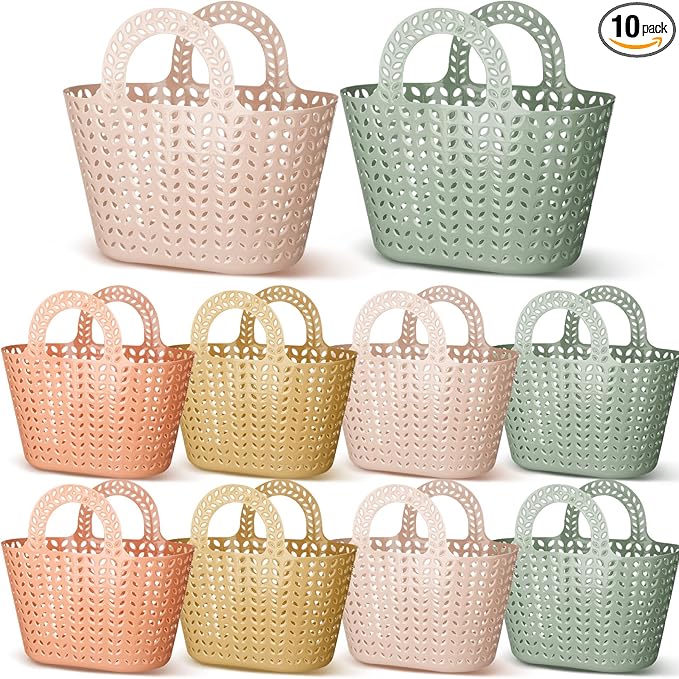 Nuogo 10 Pack Plastic Basket with Handles Multicolor Oval Carry Totes Potable Multipurpose Reusable Toiletry Storage Organizer Basket for Home Bathroom Dorm Communal Showers School