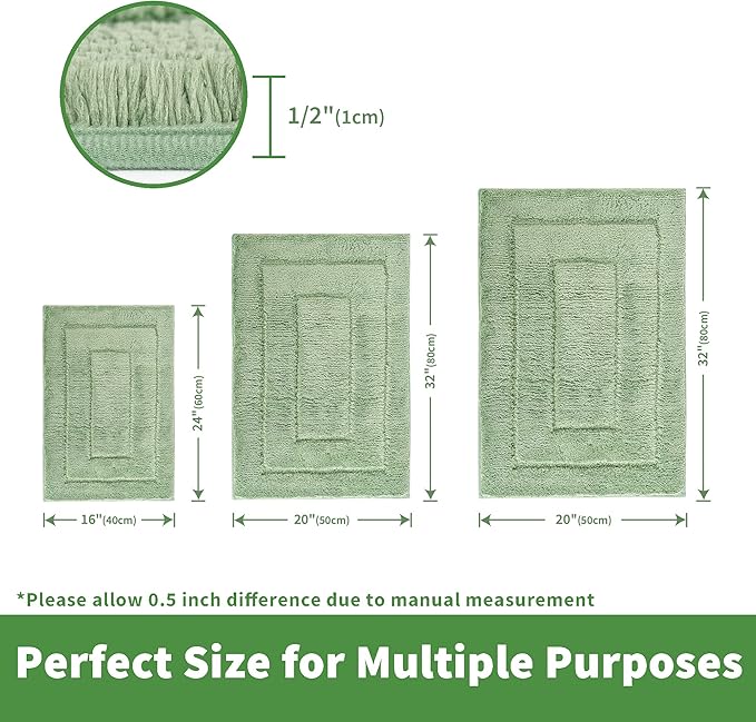 GRANNY SAYS Sage Green Bathroom Rugs Non Slip, 20" x 32", Bathroom Rugs Washable，Bath Rugs for Bath，Bath Mats for Bath Floor, Microfiber Bath Mat for Tub, Absorbent Shower Rug