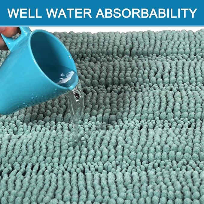 H.VERSAILTEX 3 Piece Bathroom Rugs Sets Thick Striped Bath Rugs Set for Bathroom Non Slip Soft Absorbent Bath Mat Set for Tub, Shower and Toilet(17''x24''+20''x32''+20''x24'' U-Shaped, Eggshell Blue)