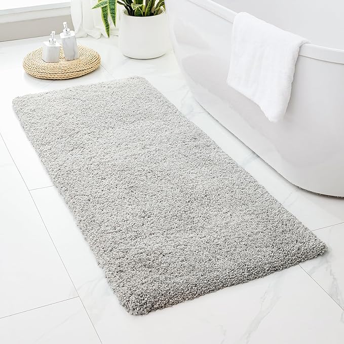 Gray Bathroom Rug 24x48 Non Slip Fluffy Bath Mat for Bathroom Floor Washable Plush Luxury Bath Rug for Tub Soft Shaggy Absorbent Shower Sink Mat